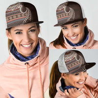 Fijian Masi Tribal Tattoos Art Pattern Mesh Trucker Cap Brown Color Half Style LT03 - Polynesian Pride