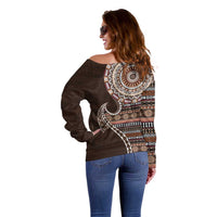 Fijian Masi Tribal Tattoos Art Pattern Off Shoulder Sweater Brown Color Half Style LT03 - Polynesian Pride