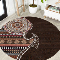 Fijian Masi Tribal Tattoos Art Pattern Round Carpet Brown Color Half Style LT03 Brown - Polynesian Pride