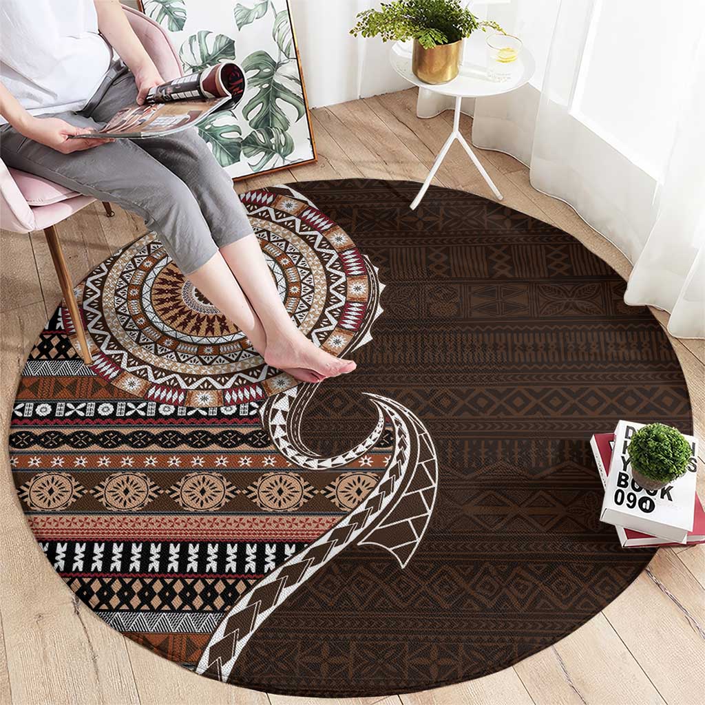 Fijian Masi Tribal Tattoos Art Pattern Round Carpet Brown Color Half Style LT03 - Polynesian Pride