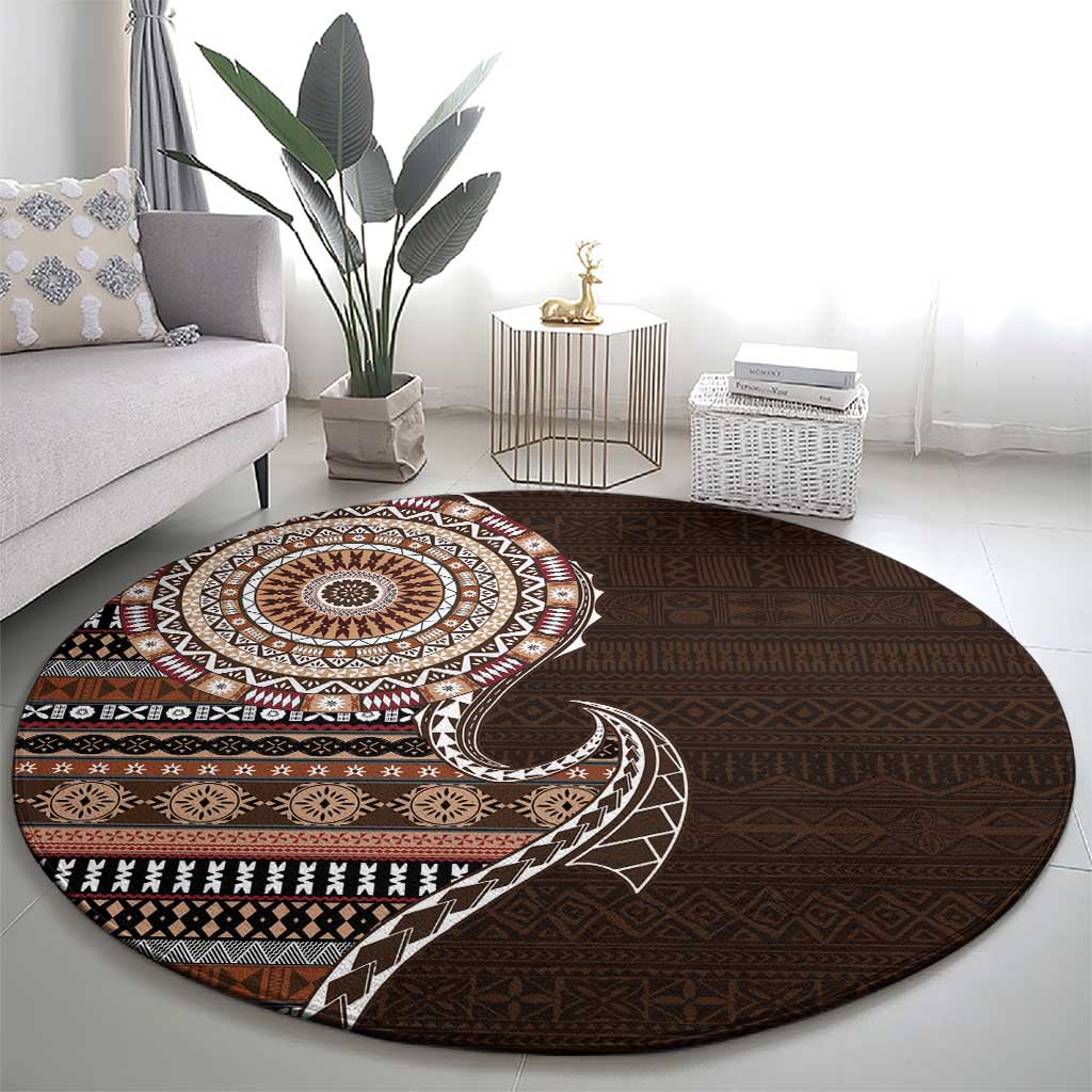 Fijian Masi Tribal Tattoos Art Pattern Round Carpet Brown Color Half Style LT03 - Polynesian Pride