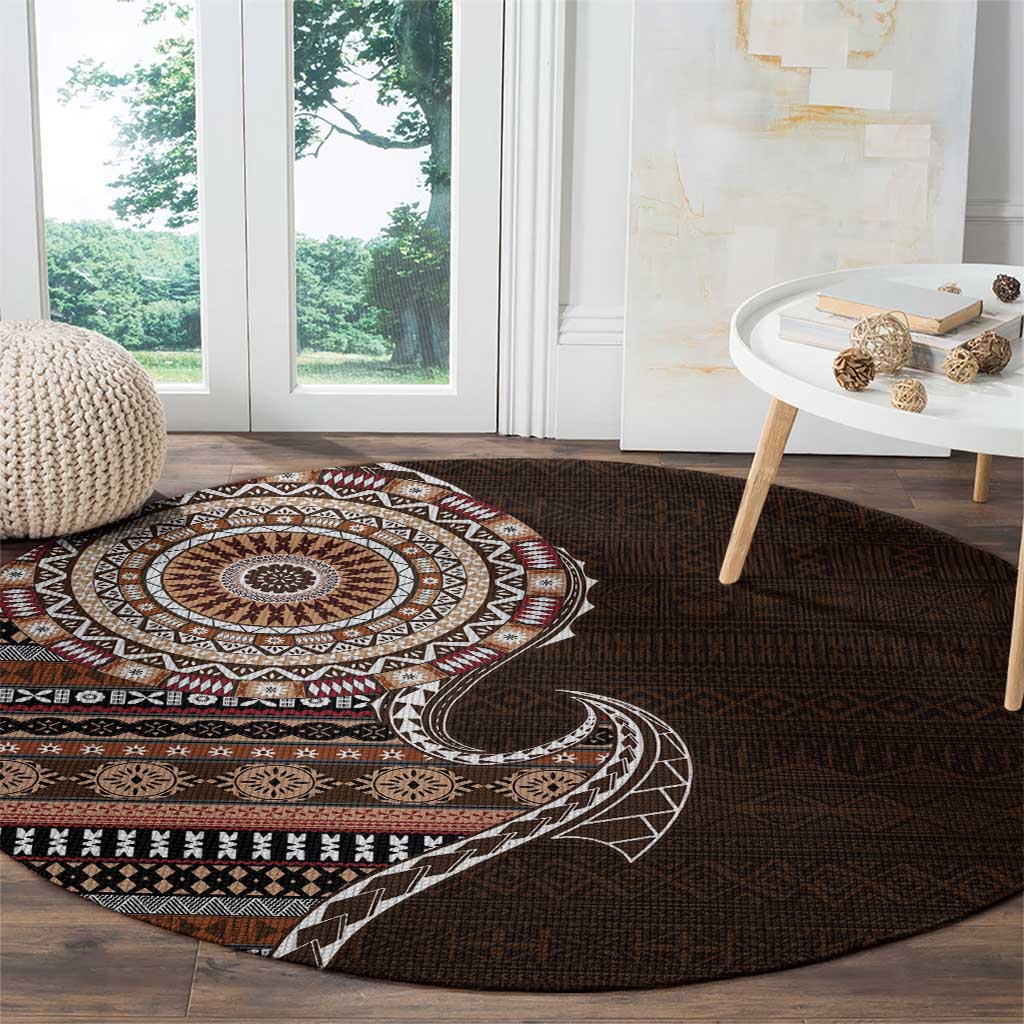 Fijian Masi Tribal Tattoos Art Pattern Round Carpet Brown Color Half Style LT03 - Polynesian Pride