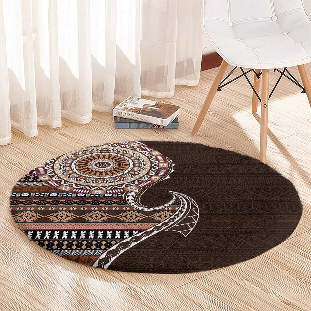 Fijian Masi Tribal Tattoos Art Pattern Round Carpet Brown Color Half Style LT03 - Polynesian Pride