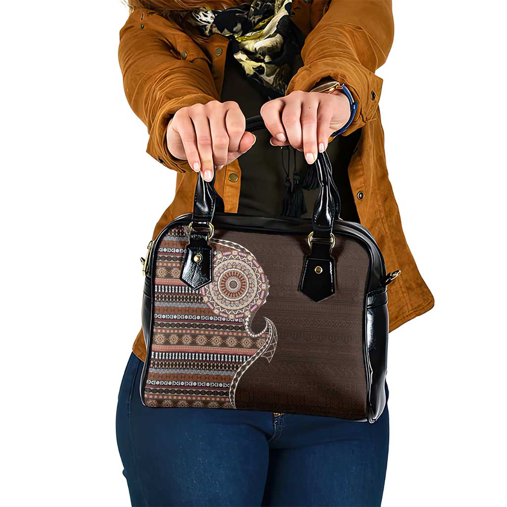 Fijian Masi Tribal Tattoos Art Pattern Shoulder Handbag Brown Color Half Style LT03 One Size Brown - Polynesian Pride
