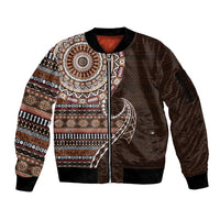 Fijian Masi Tribal Tattoos Art Pattern Sleeve Zip Bomber Jacket Brown Color Half Style LT03 Unisex Brown - Polynesian Pride
