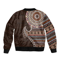 Fijian Masi Tribal Tattoos Art Pattern Sleeve Zip Bomber Jacket Brown Color Half Style LT03 - Polynesian Pride