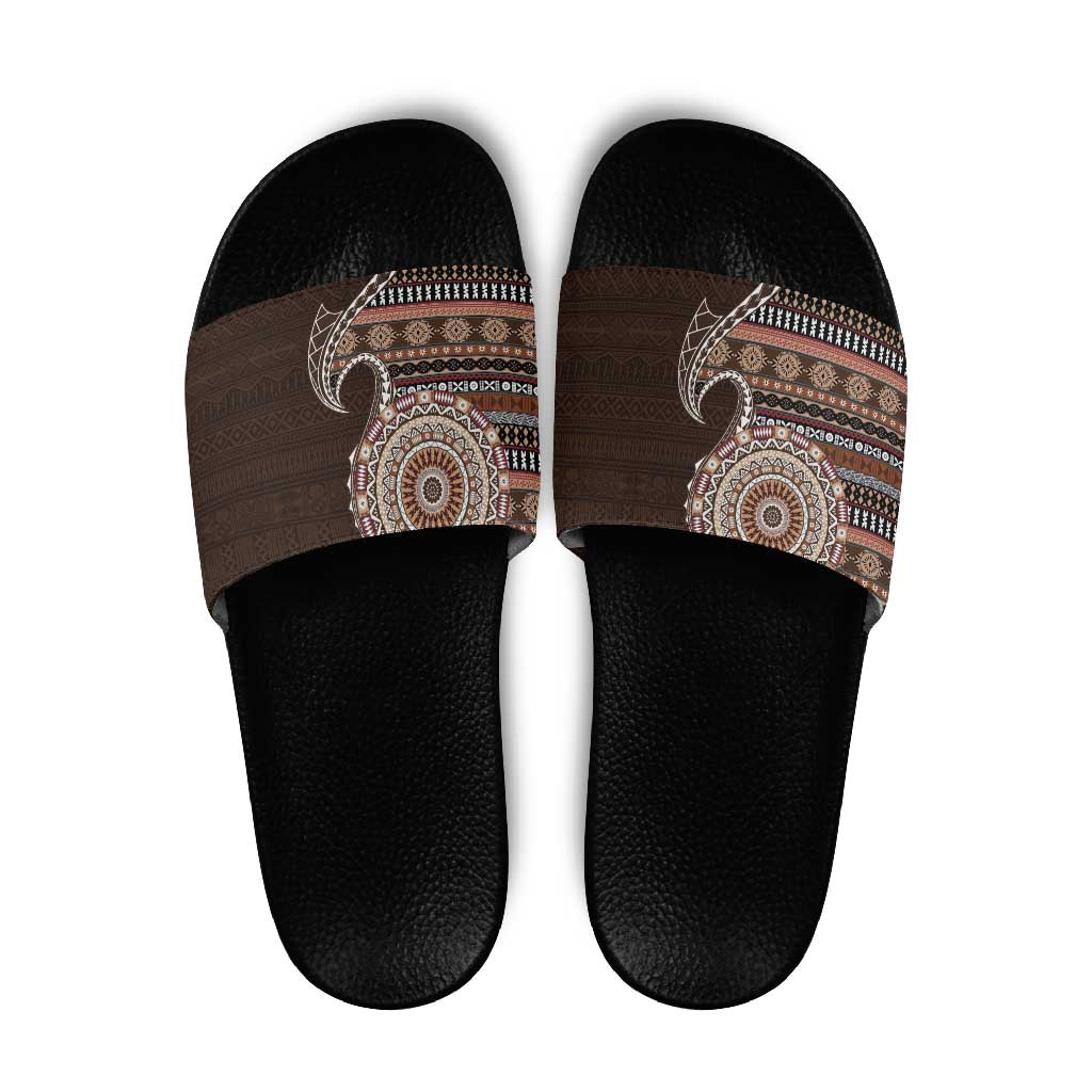 Fijian Masi Tribal Tattoos Art Pattern Slide Sandals Brown Color Half Style LT03 Brown - Polynesian Pride