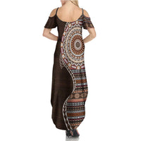 Fijian Masi Tribal Tattoos Art Pattern Summer Maxi Dress Brown Color Half Style LT03 - Polynesian Pride