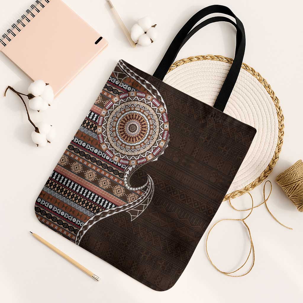 Fijian Masi Tribal Tattoos Art Pattern Tote Bag Brown Color Half Style LT03 One Size Brown - Polynesian Pride