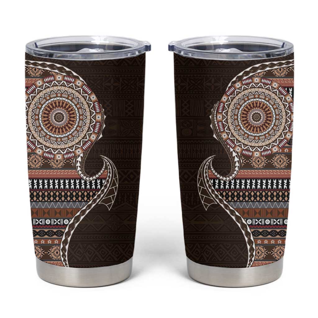 Fijian Masi Tribal Tattoos Art Pattern Tumbler Cup Brown Color Half Style LT03 Brown - Polynesian Pride
