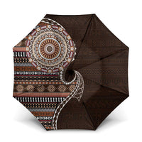 Fijian Masi Tribal Tattoos Art Pattern Umbrella Brown Color Half Style LT03 One Size Folded 11.42 inch Opened Diameter 37.4 inch Brown - Polynesian Pride