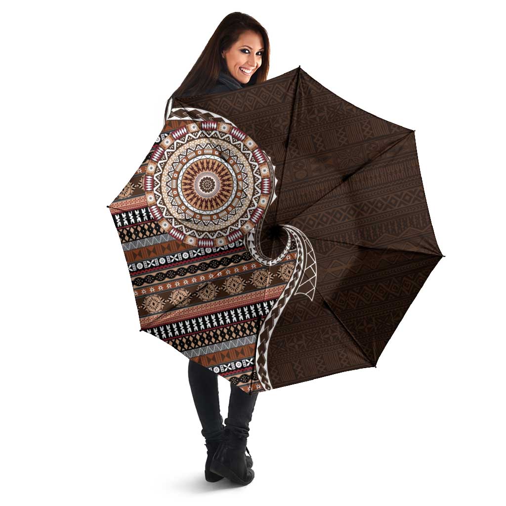 Fijian Masi Tribal Tattoos Art Pattern Umbrella Brown Color Half Style LT03 - Polynesian Pride