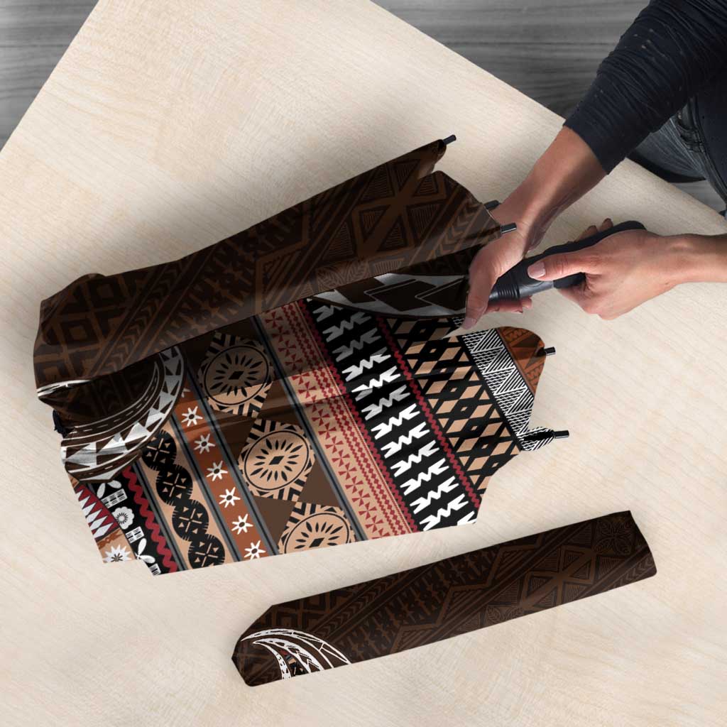 Fijian Masi Tribal Tattoos Art Pattern Umbrella Brown Color Half Style LT03 - Polynesian Pride