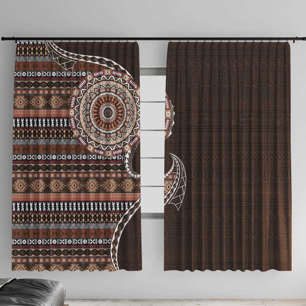 Fijian Masi Tribal Tattoos Art Pattern Window Curtain Brown Color Half Style LT03 With Hooks Brown - Polynesian Pride