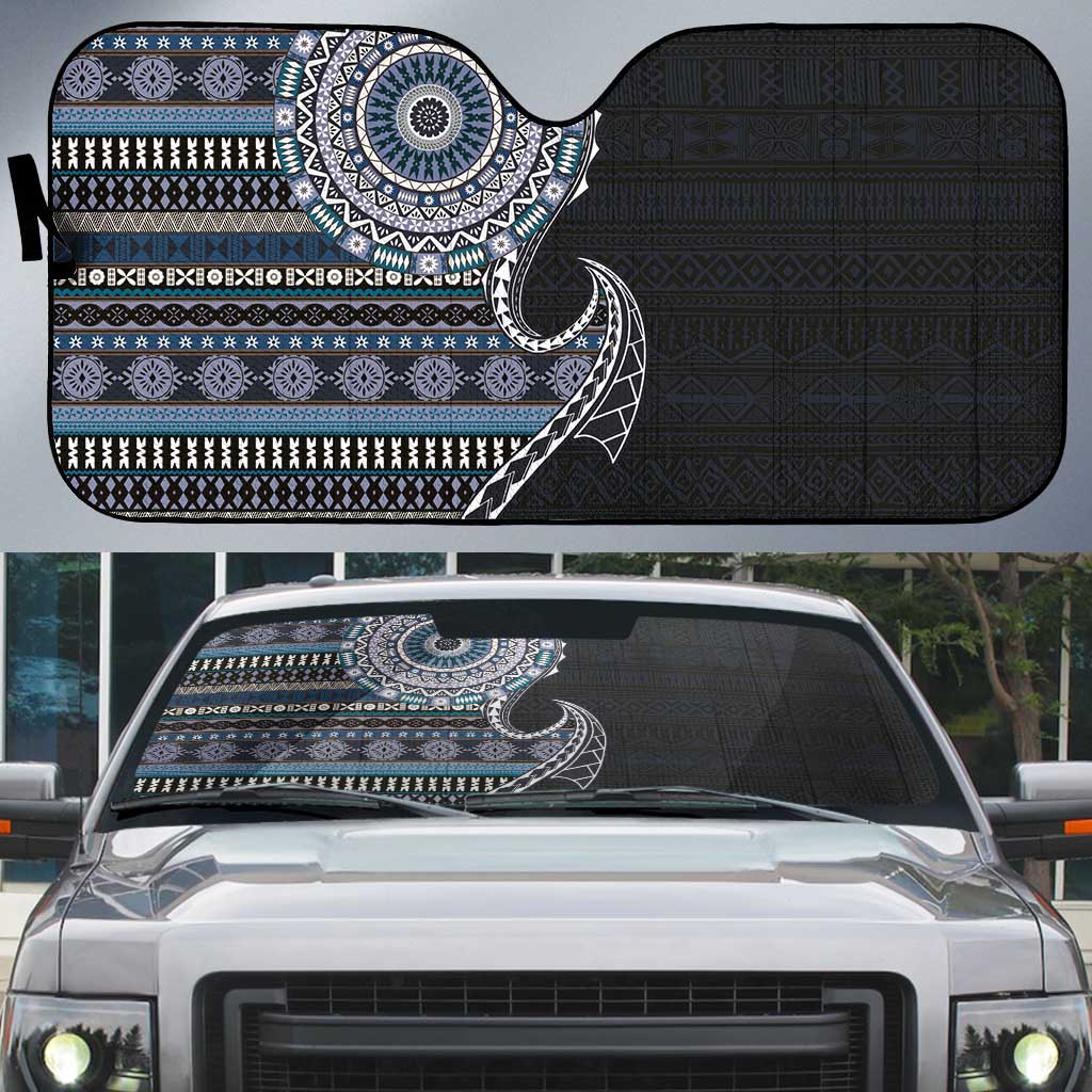 Fijian Masi Tribal Tattoos Art Pattern Auto Sun Shade Navy Color Half Style LT03 Navy - Polynesian Pride