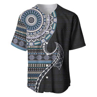 Fijian Masi Tribal Tattoos Art Pattern Baseball Jersey Navy Color Half Style LT03 Navy - Polynesian Pride