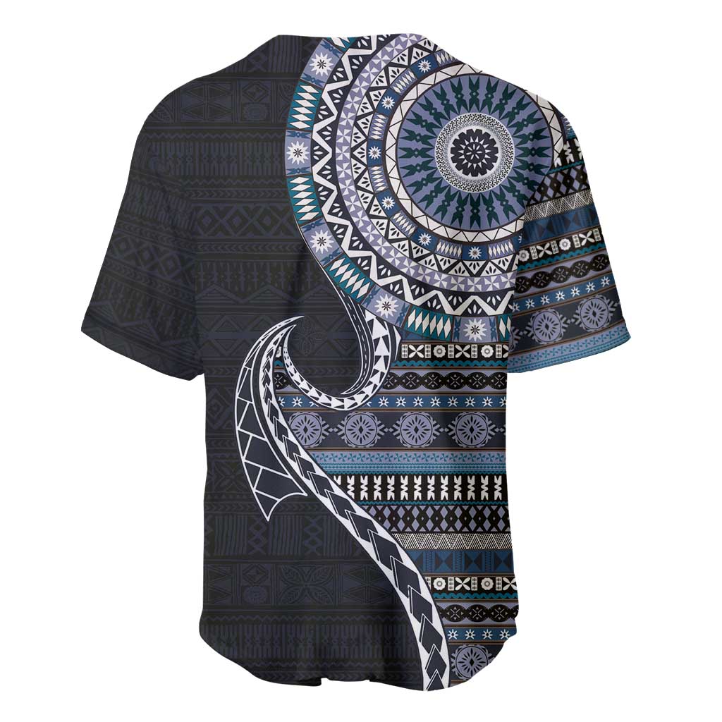 Fijian Masi Tribal Tattoos Art Pattern Baseball Jersey Navy Color Half Style LT03 - Polynesian Pride