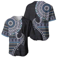 Fijian Masi Tribal Tattoos Art Pattern Baseball Jersey Navy Color Half Style LT03 - Polynesian Pride