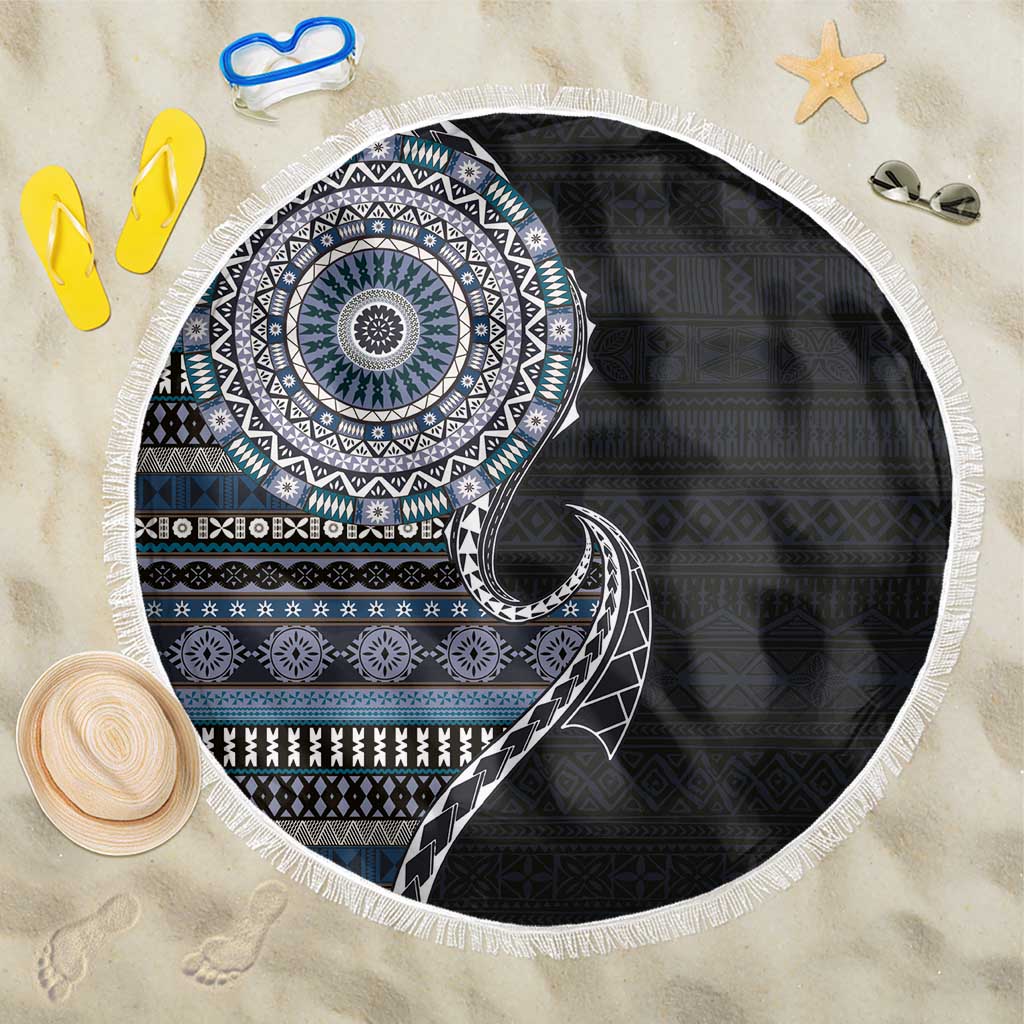 Fijian Masi Tribal Tattoos Art Pattern Beach Blanket Navy Color Half Style LT03 One Size 150cm Navy - Polynesian Pride