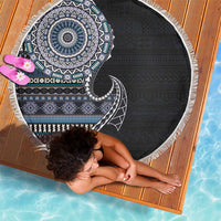 Fijian Masi Tribal Tattoos Art Pattern Beach Blanket Navy Color Half Style LT03 - Polynesian Pride