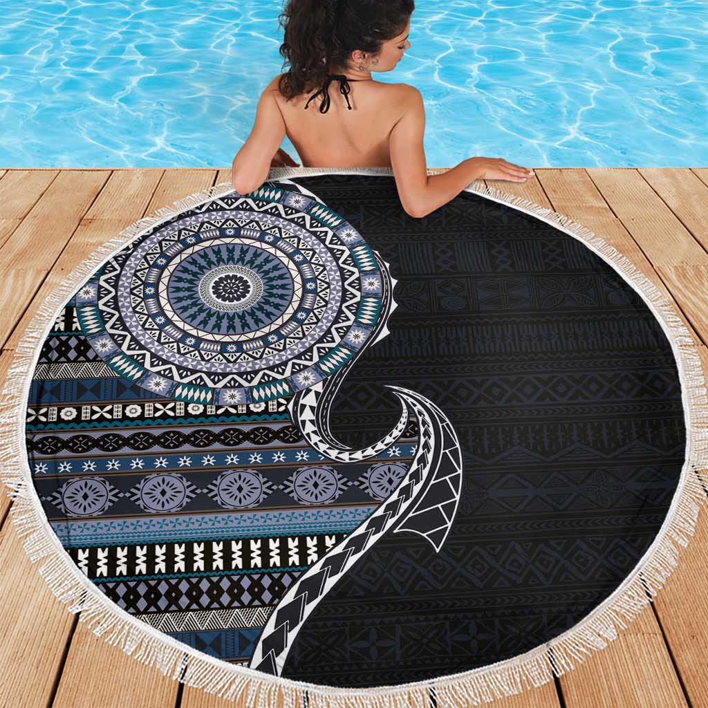 Fijian Masi Tribal Tattoos Art Pattern Beach Blanket Navy Color Half Style LT03 - Polynesian Pride