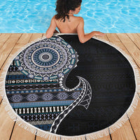 Fijian Masi Tribal Tattoos Art Pattern Beach Blanket Navy Color Half Style LT03 - Polynesian Pride