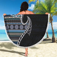 Fijian Masi Tribal Tattoos Art Pattern Beach Blanket Navy Color Half Style LT03 - Polynesian Pride