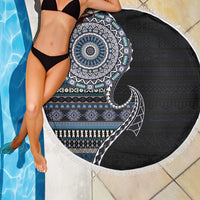 Fijian Masi Tribal Tattoos Art Pattern Beach Blanket Navy Color Half Style LT03 - Polynesian Pride