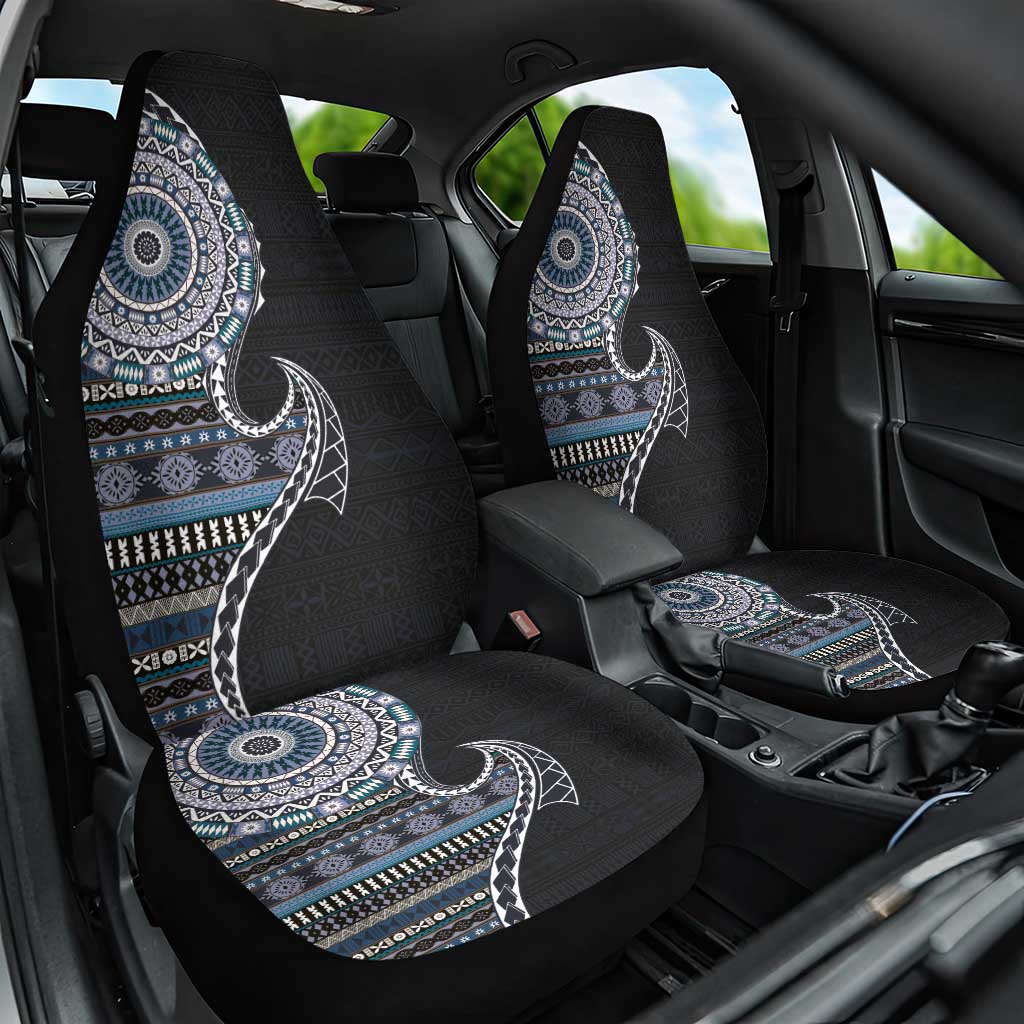 Fijian Masi Tribal Tattoos Art Pattern Car Seat Cover Navy Color Half Style LT03 One Size Navy - Polynesian Pride
