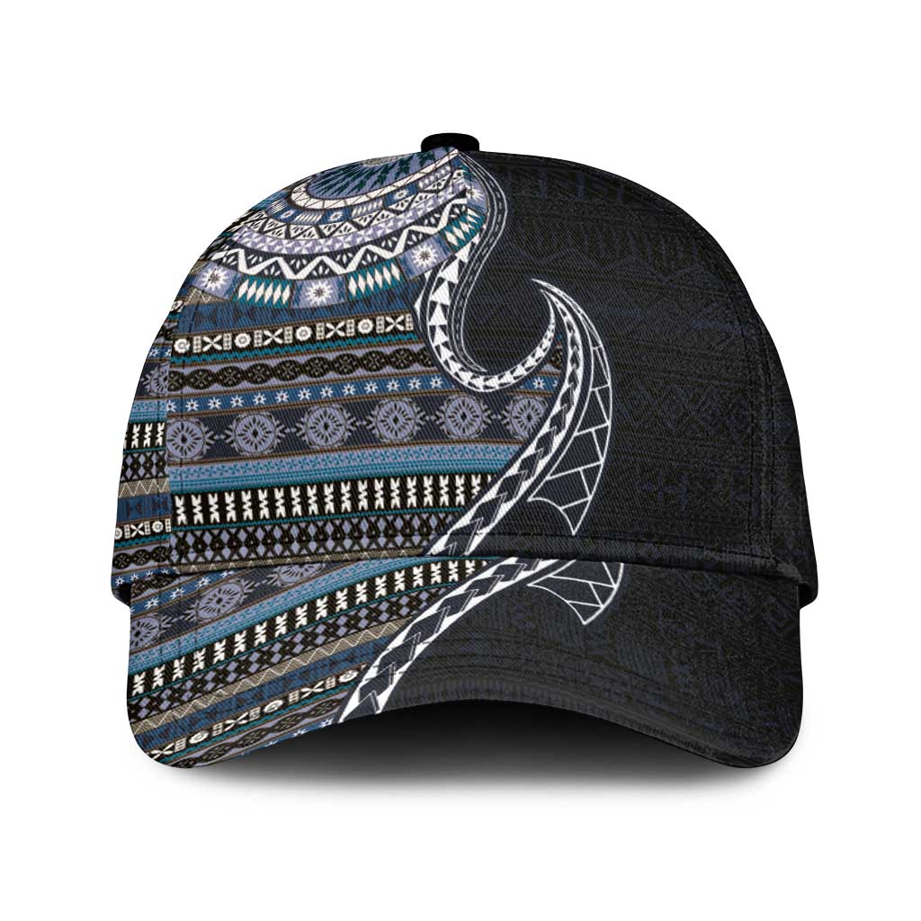 Fijian Masi Tribal Tattoos Art Pattern Classic Cap Navy Color Half Style LT03 Universal Fit Navy - Polynesian Pride