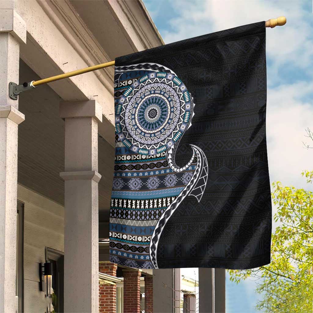 Fijian Masi Tribal Tattoos Art Pattern Garden Flag Navy Color Half Style LT03 House Flag Navy - Polynesian Pride
