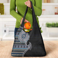 Fijian Masi Tribal Tattoos Art Pattern Grocery Bag Navy Color Half Style LT03 - Polynesian Pride