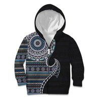 Fijian Masi Tribal Tattoos Art Pattern Kid Hoodie Navy Color Half Style LT03 Zip Hoodie Navy - Polynesian Pride