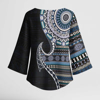 Fijian Masi Tribal Tattoos Art Pattern Kimono Sleeve Blouse Navy Color Half Style LT03 - Polynesian Pride