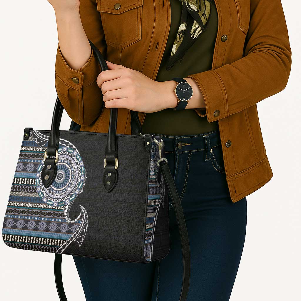 Fijian Masi Tribal Tattoos Art Pattern Leather Bag Navy Color Half Style LT03 - Polynesian Pride