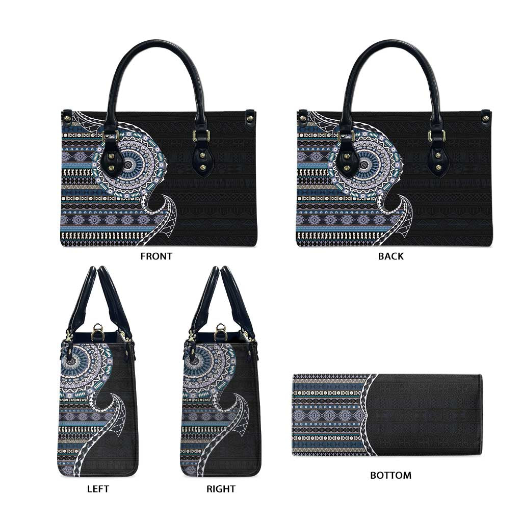 Fijian Masi Tribal Tattoos Art Pattern Leather Bag Navy Color Half Style LT03 - Polynesian Pride