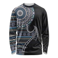 Fijian Masi Tribal Tattoos Art Pattern Long Sleeve Shirt Navy Color Half Style LT03 Unisex Navy - Polynesian Pride