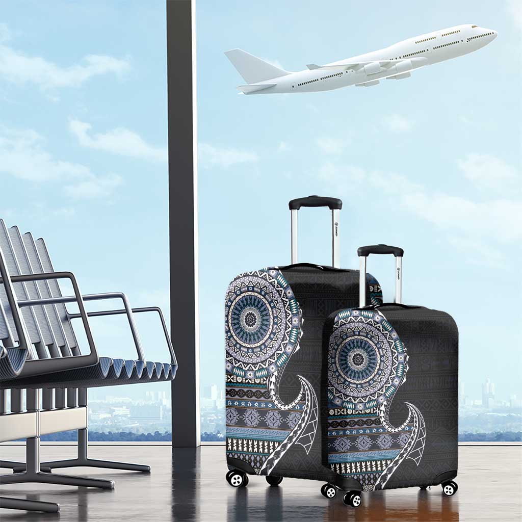 Fijian Masi Tribal Tattoos Art Pattern Luggage Cover Navy Color Half Style LT03 - Polynesian Pride