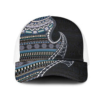 Fijian Masi Tribal Tattoos Art Pattern Mesh Trucker Cap Navy Color Half Style LT03 One Size White Navy - Polynesian Pride