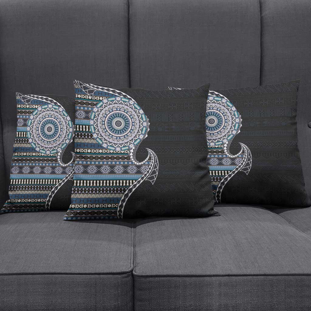 Fijian Masi Tribal Tattoos Art Pattern Pillow Cover Navy Color Half Style LT03 - Polynesian Pride