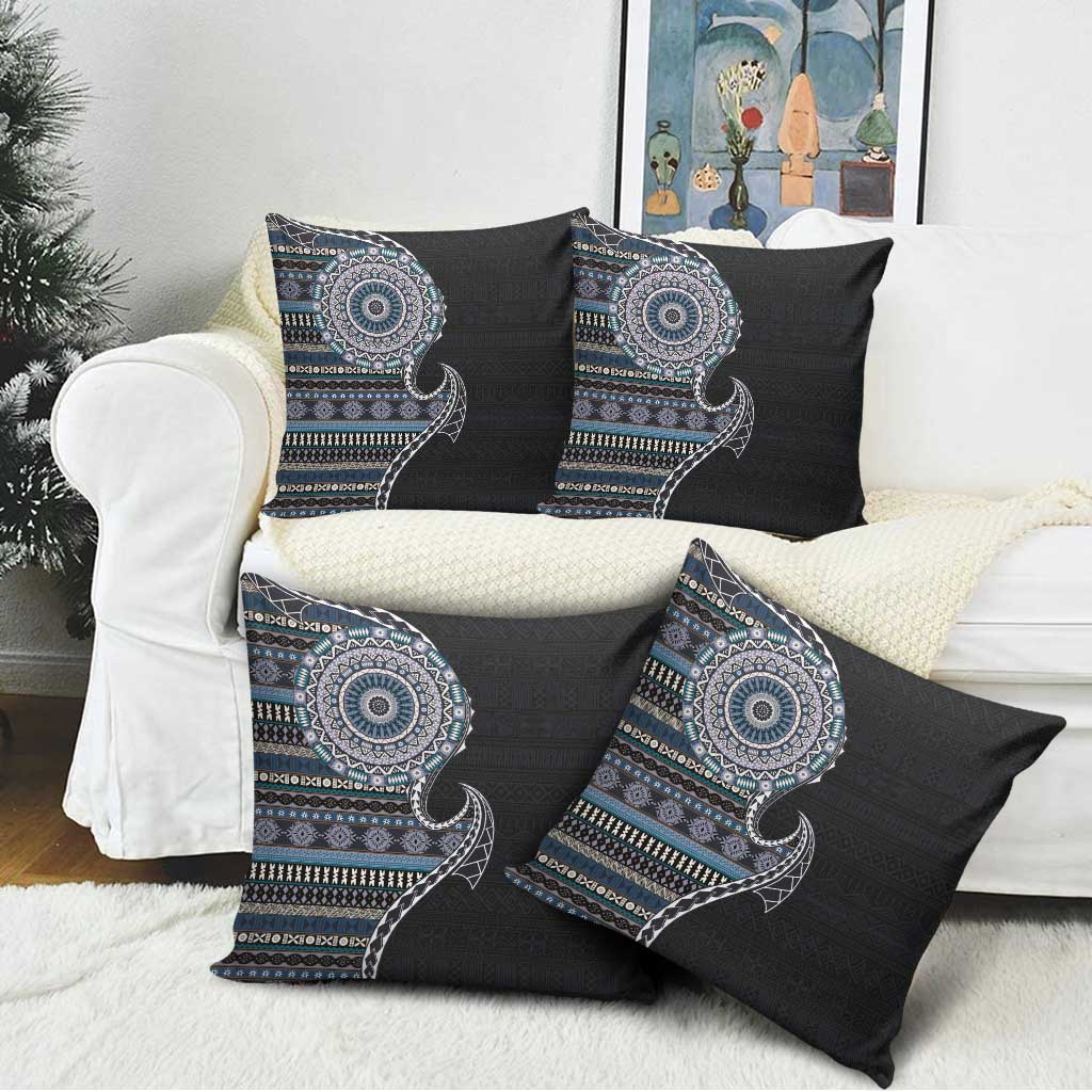 Fijian Masi Tribal Tattoos Art Pattern Pillow Cover Navy Color Half Style LT03 - Polynesian Pride
