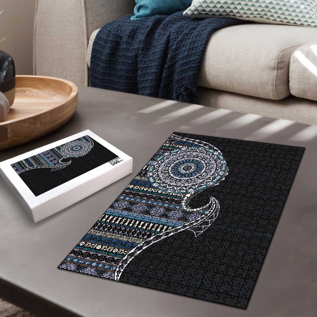 Fijian Masi Tribal Tattoos Art Pattern Puzzle Navy Color Half Style LT03 - Polynesian Pride