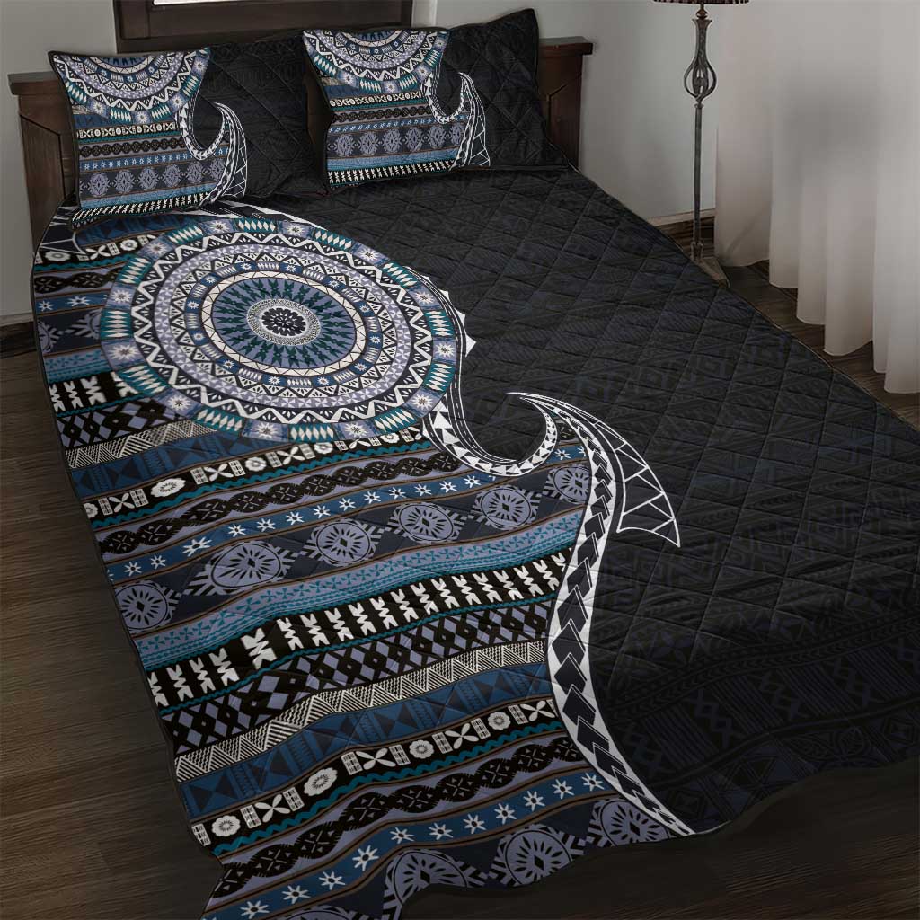 Fijian Masi Tribal Tattoos Art Pattern Quilt Bed Set Navy Color Half Style LT03 Navy - Polynesian Pride