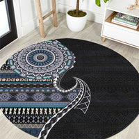 Fijian Masi Tribal Tattoos Art Pattern Round Carpet Navy Color Half Style LT03 Navy - Polynesian Pride