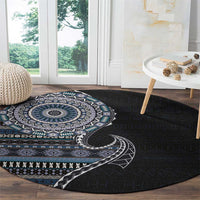 Fijian Masi Tribal Tattoos Art Pattern Round Carpet Navy Color Half Style LT03 - Polynesian Pride