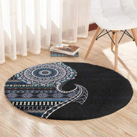 Fijian Masi Tribal Tattoos Art Pattern Round Carpet Navy Color Half Style LT03 - Polynesian Pride