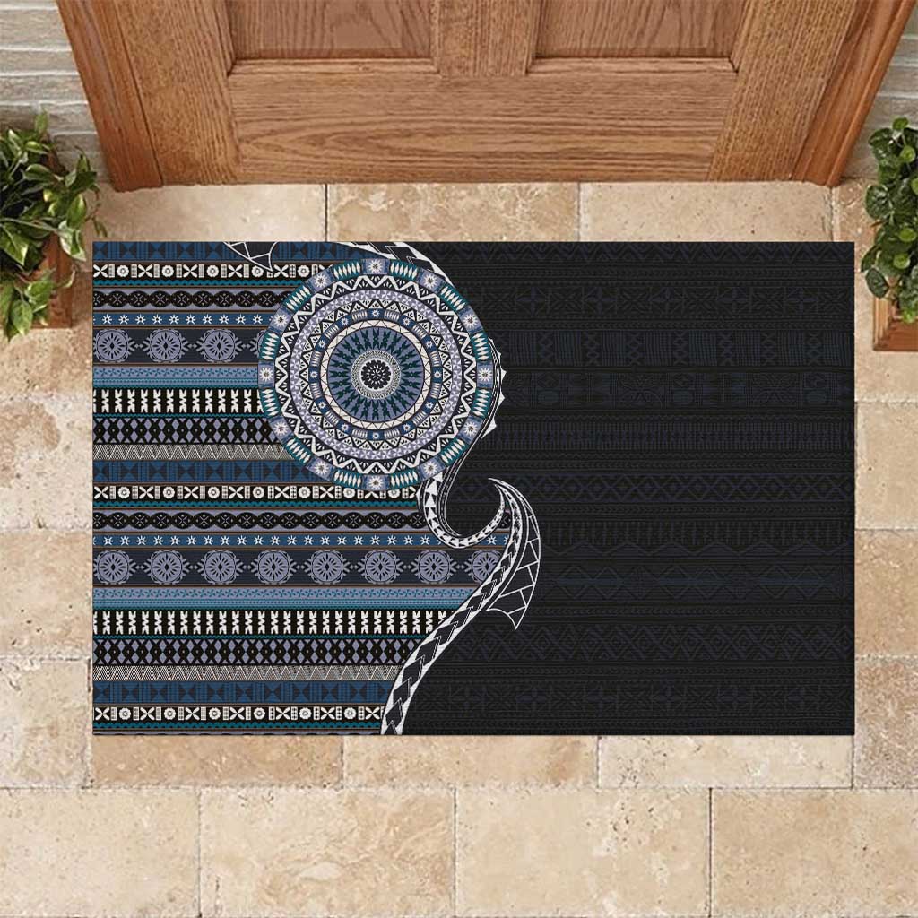 Fijian Masi Tribal Tattoos Art Pattern Rubber Doormat Navy Color Half Style LT03 Navy - Polynesian Pride