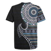 Fijian Masi Tribal Tattoos Art Pattern Rugby Jersey Navy Color Half Style LT03 - Polynesian Pride
