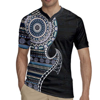 Fijian Masi Tribal Tattoos Art Pattern Rugby Jersey Navy Color Half Style LT03 - Polynesian Pride