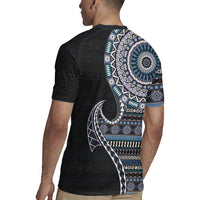 Fijian Masi Tribal Tattoos Art Pattern Rugby Jersey Navy Color Half Style LT03 - Polynesian Pride